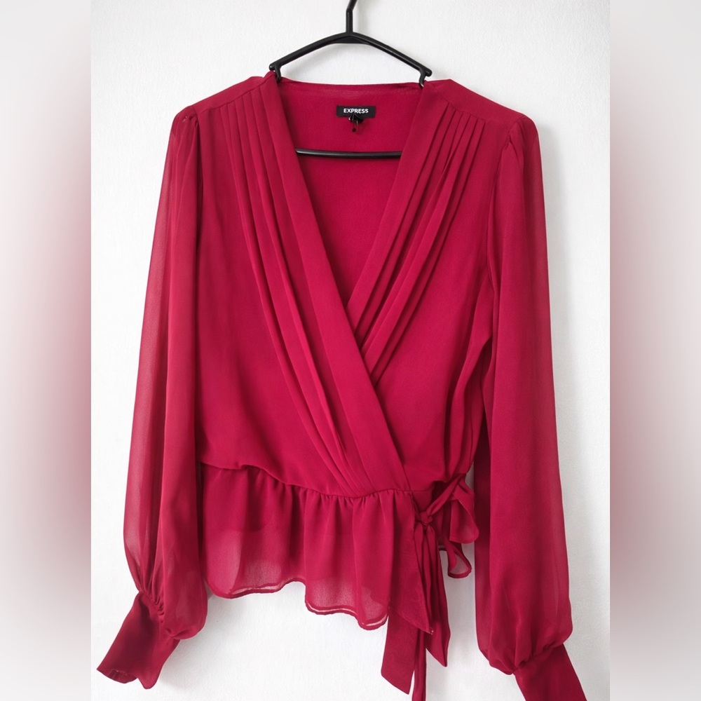 Express Fuchsia Wrap Blouse | Long Sleeve | Button Cuffs | Women’s Size M